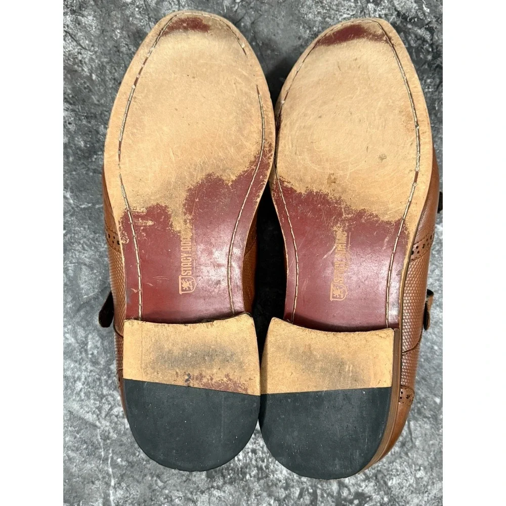Stacy Adams Mens Lavine Double Monk‎ Strap Wingtip Leather Shoes Chestnut Sz 11M